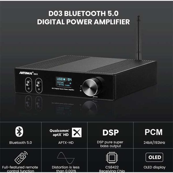 آمپلی فایر بلوتوث همراه دک صوتی و خروجی ساب ووفر AIYIMA D03 Bluetooth 5 ...