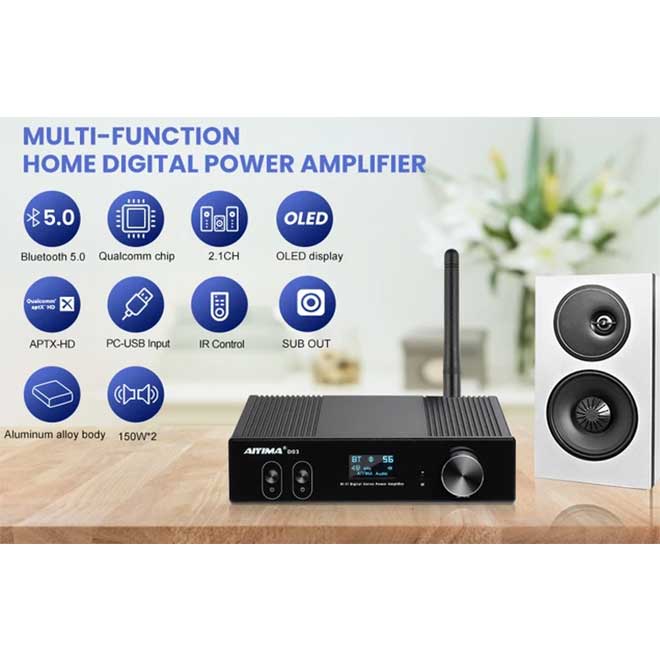 آمپلی فایر بلوتوث همراه دک صوتی و خروجی ساب ووفر AIYIMA D03 Bluetooth 5 ...