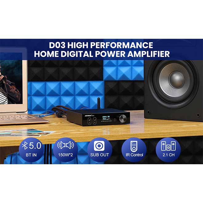 آمپلی فایر بلوتوث همراه دک صوتی و خروجی ساب ووفر AIYIMA D03 Bluetooth 5 ...