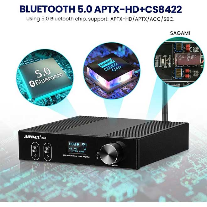 آمپلی فایر بلوتوث همراه دک صوتی و خروجی ساب ووفر AIYIMA D03 Bluetooth 5 ...