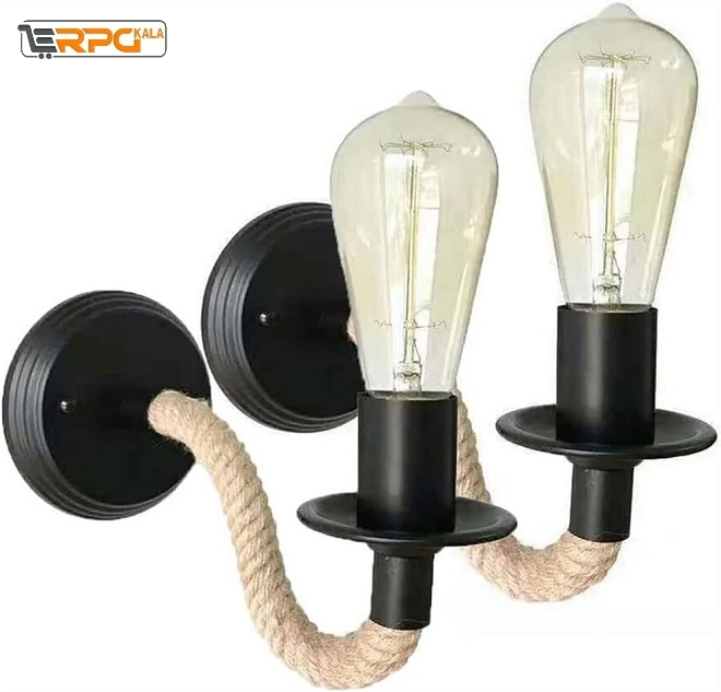 چراغ دیواری دکوراتیو، سبک روستیک، ساخته شده از طناب کنفی